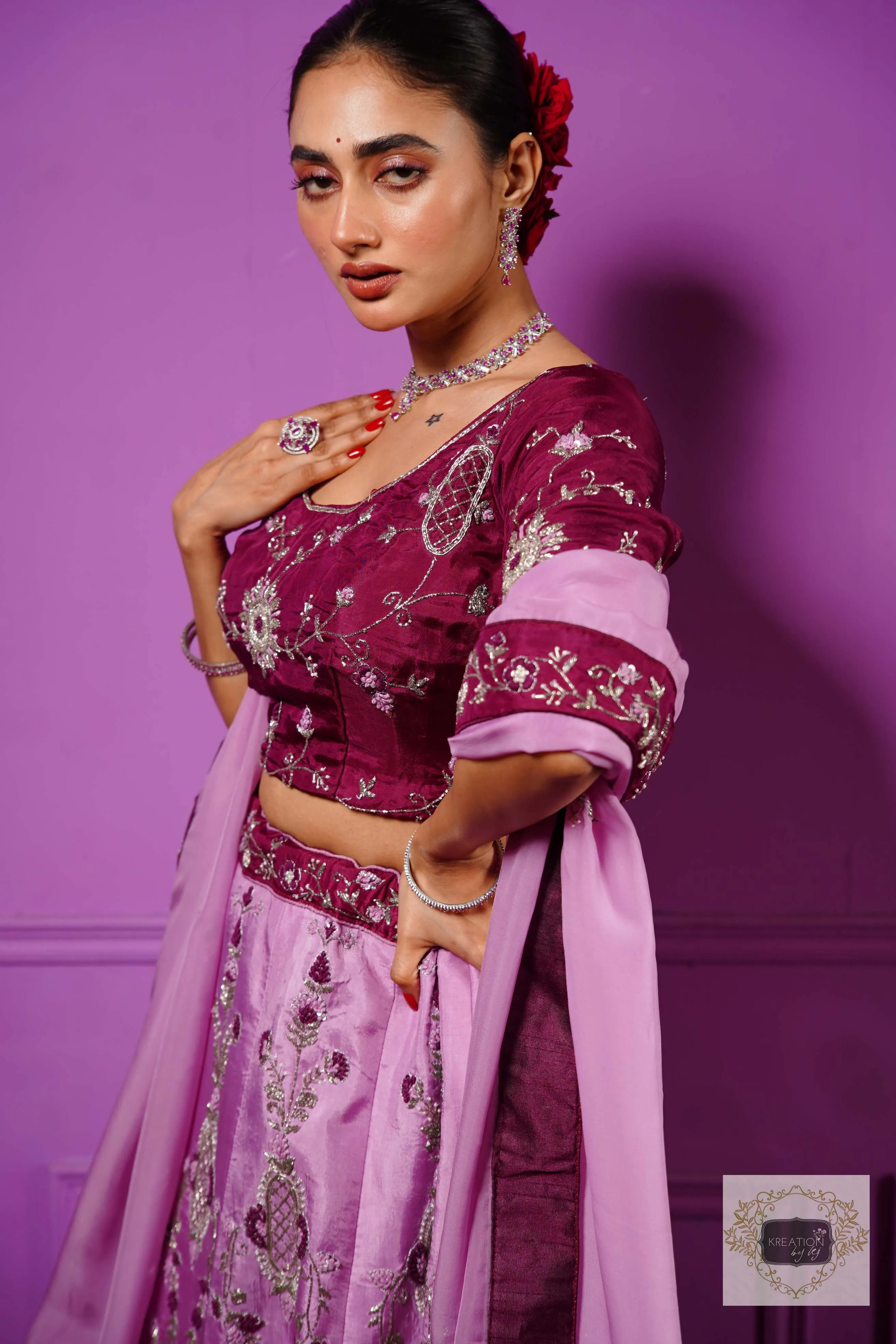 Black Currant Ombre Handembroidered Lehenga Set