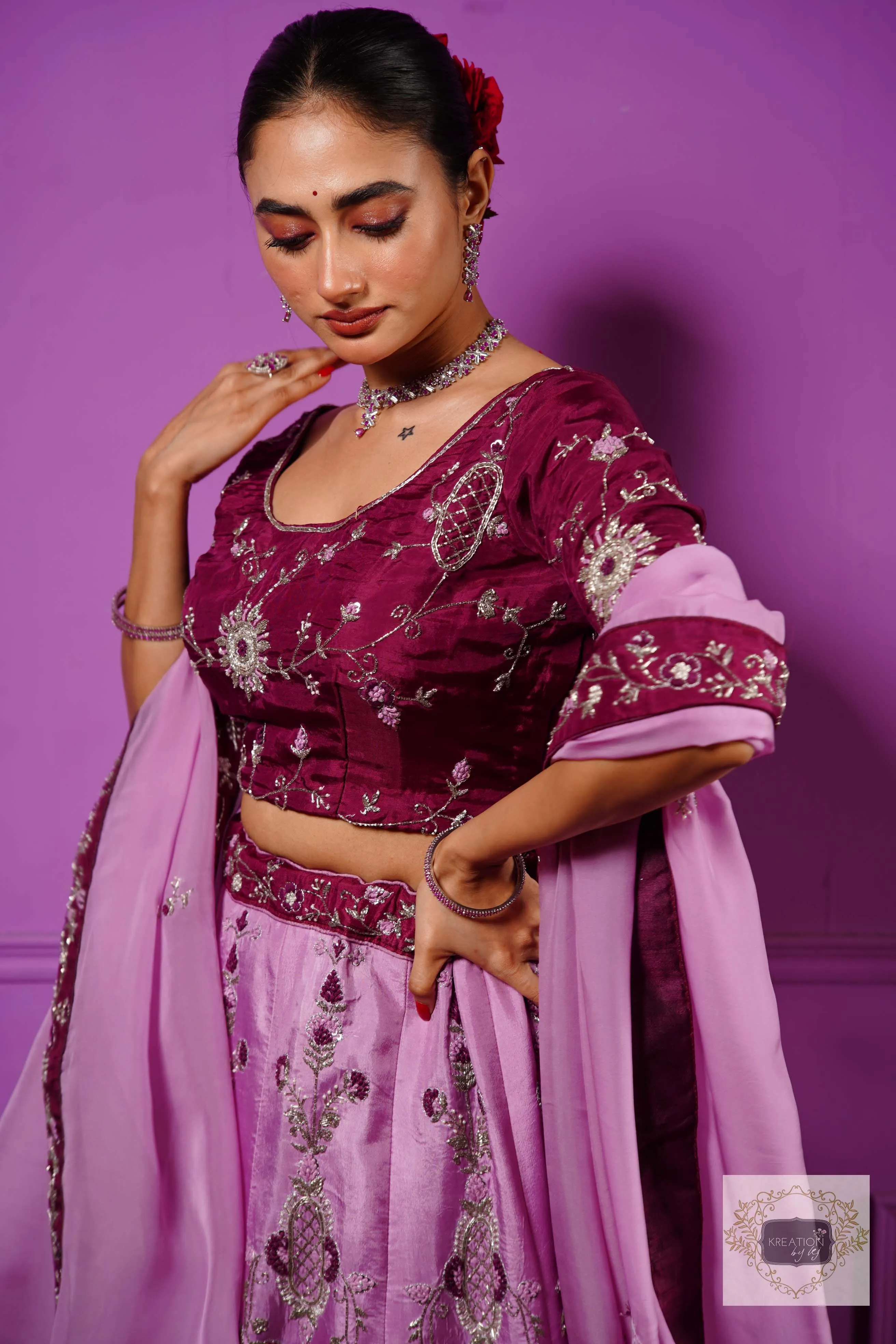 Black Currant Ombre Handembroidered Lehenga Set