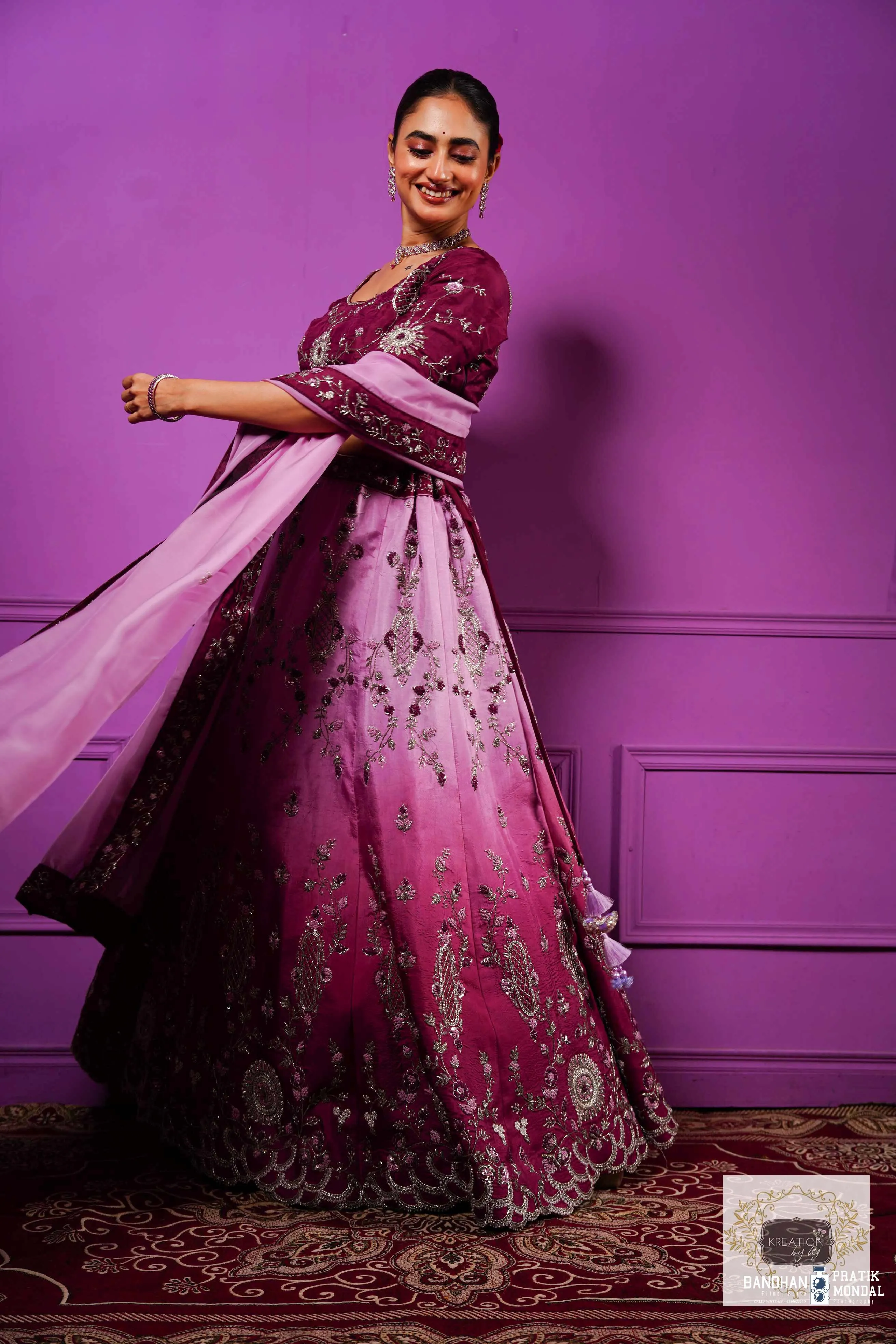 Black Currant Ombre Handembroidered Lehenga Set