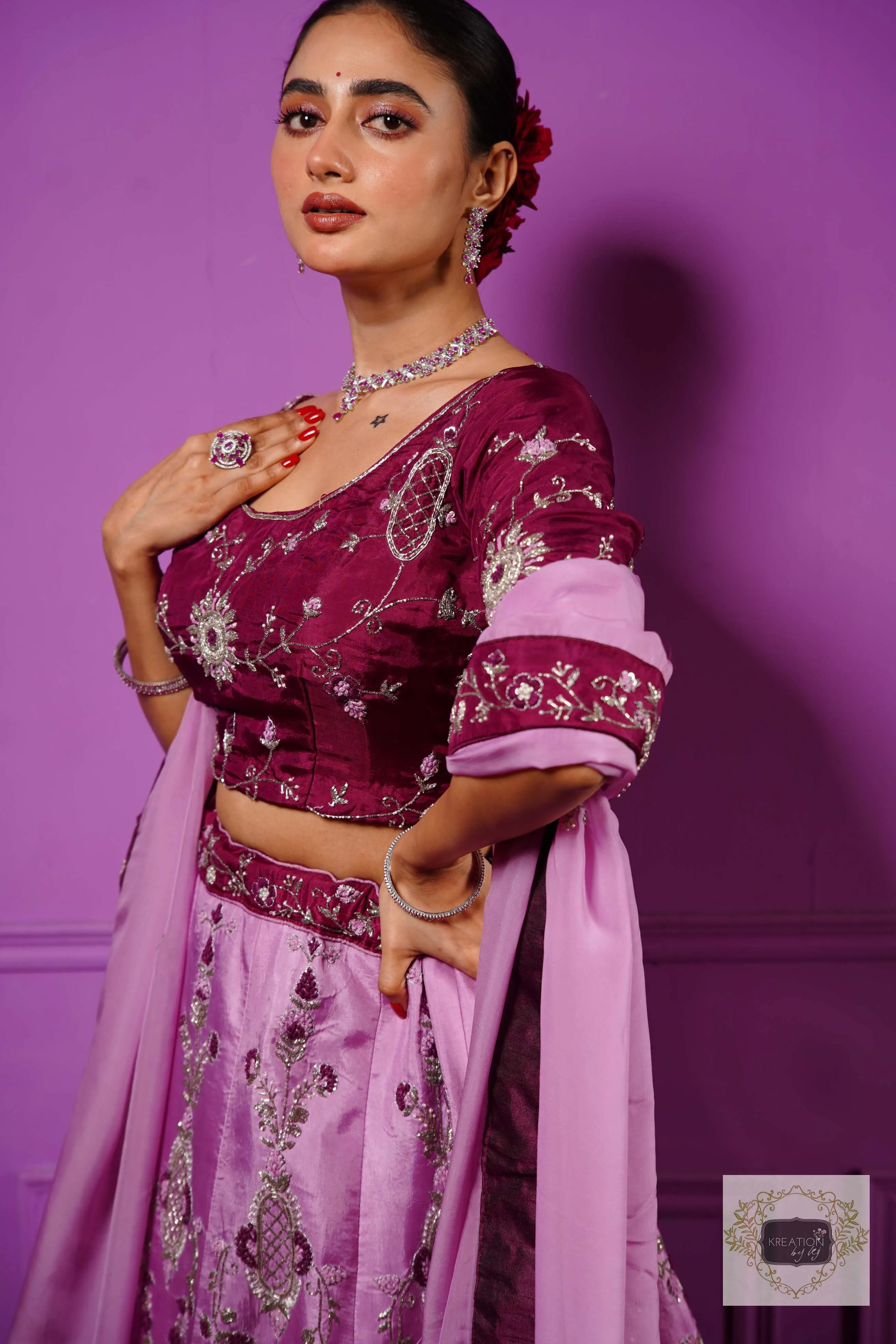 Black Currant Ombre Handembroidered Lehenga Set