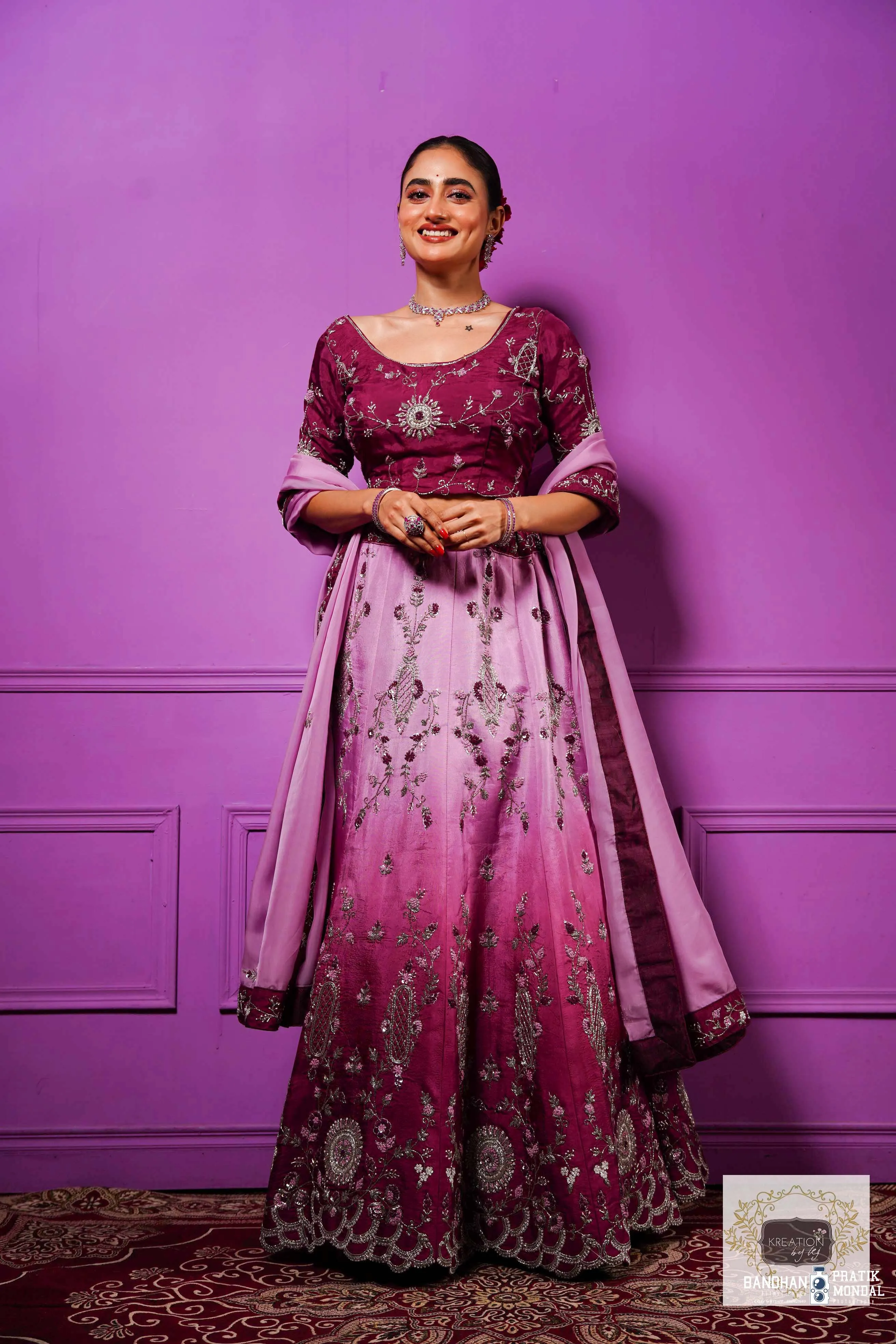 Black Currant Ombre Handembroidered Lehenga Set