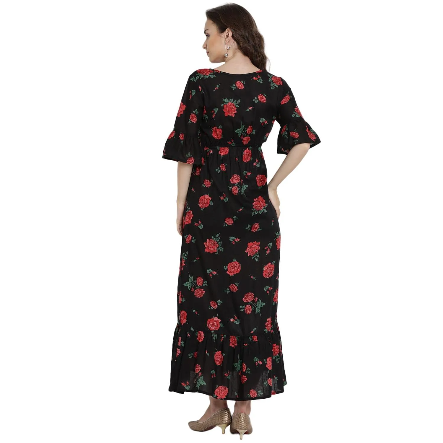 Black Floral Print Maternity Maxi Dress