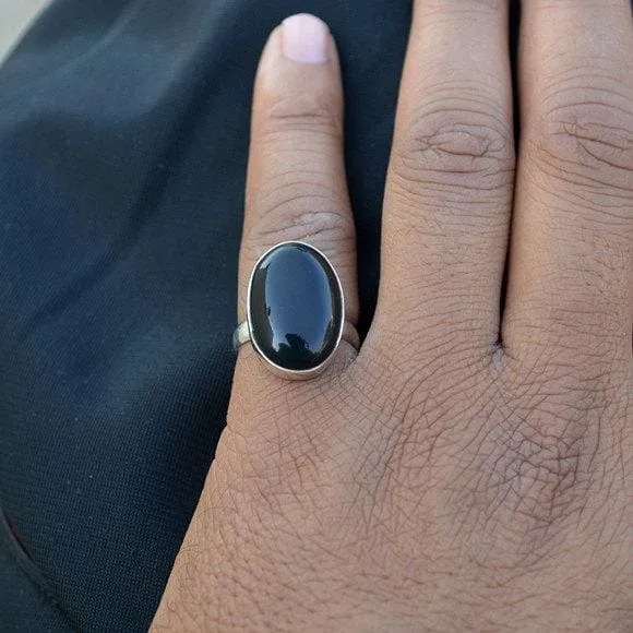 Black Onyx Gemstone Ring, 925 Sterling Silver, Large Onyx Gift Ring