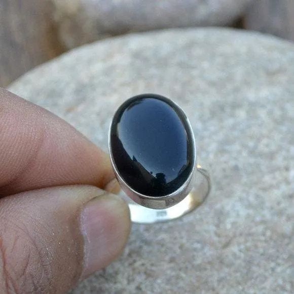 Black Onyx Gemstone Ring, 925 Sterling Silver, Large Onyx Gift Ring