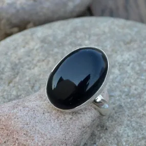 Black Onyx Gemstone Ring, 925 Sterling Silver, Large Onyx Gift Ring