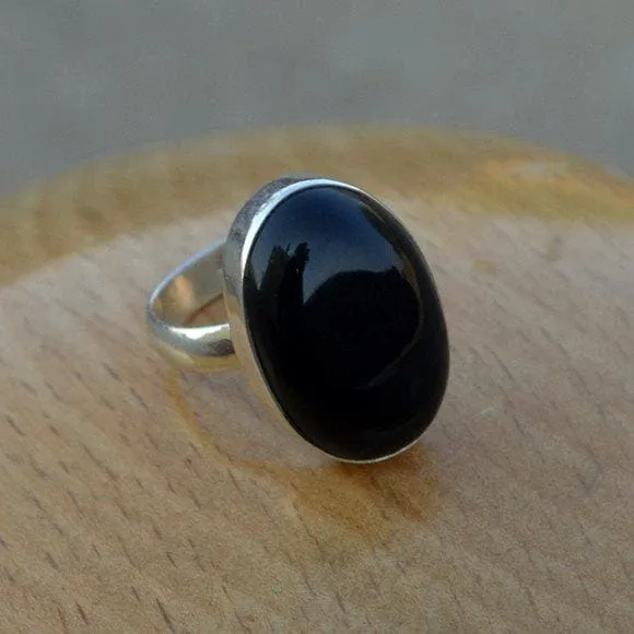 Black Onyx Gemstone Ring, 925 Sterling Silver, Large Onyx Gift Ring