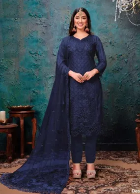 Blue Color Hit Original Pakistani Style Festive Party Wear Straight Salwar Kameez