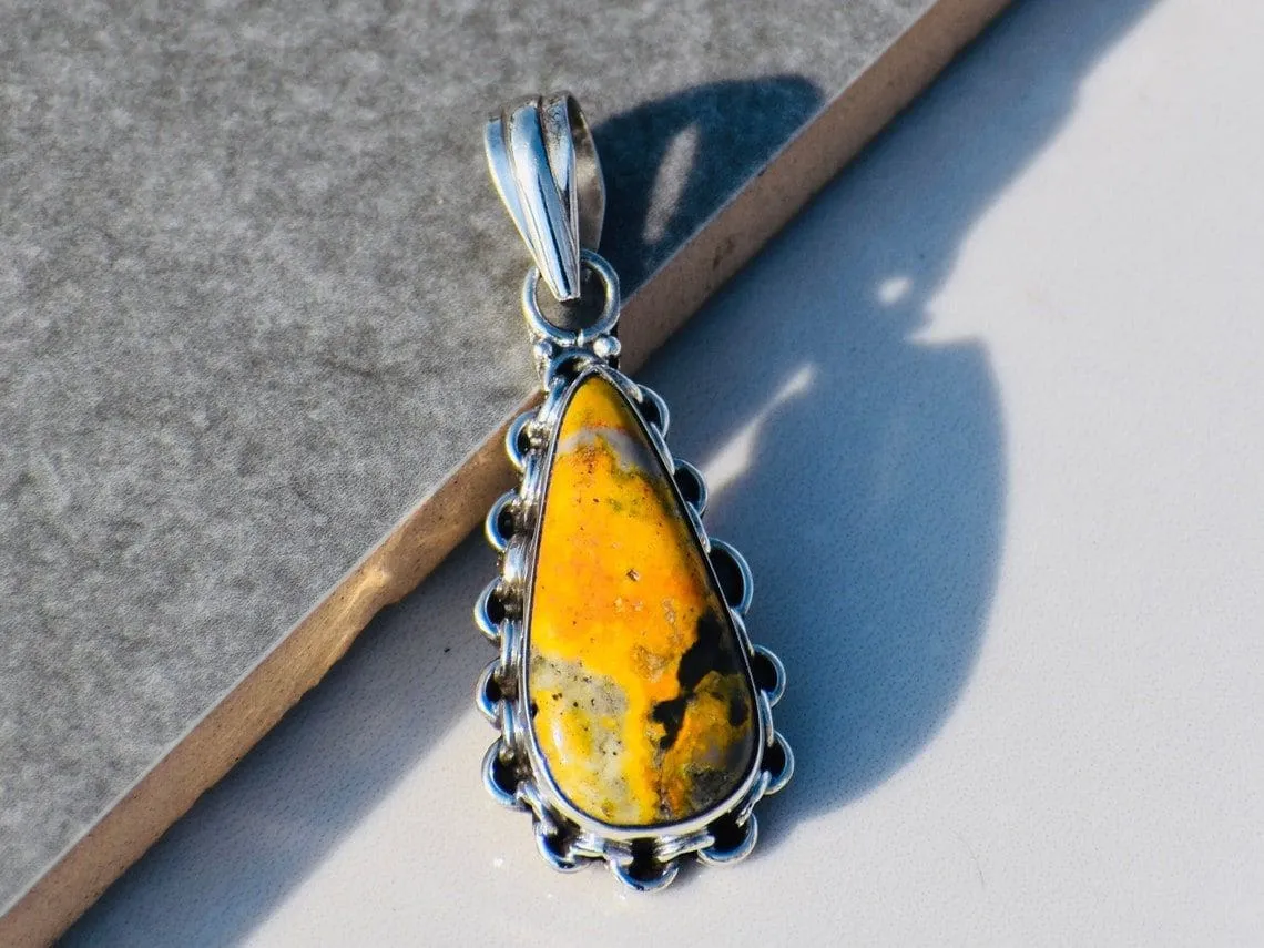 Bumblebee Jasper Pendant, Sterling Silver Pendant, Jasper Pendant, Bumblebee Pendant, Yellow Jasper, Bumble Bee Jasper, Gemstone Pendant