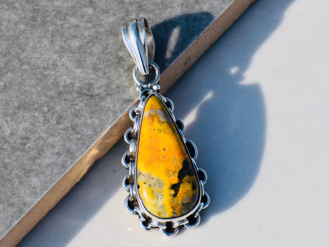 Bumblebee Jasper Pendant, Sterling Silver Pendant, Jasper Pendant, Bumblebee Pendant, Yellow Jasper, Bumble Bee Jasper, Gemstone Pendant