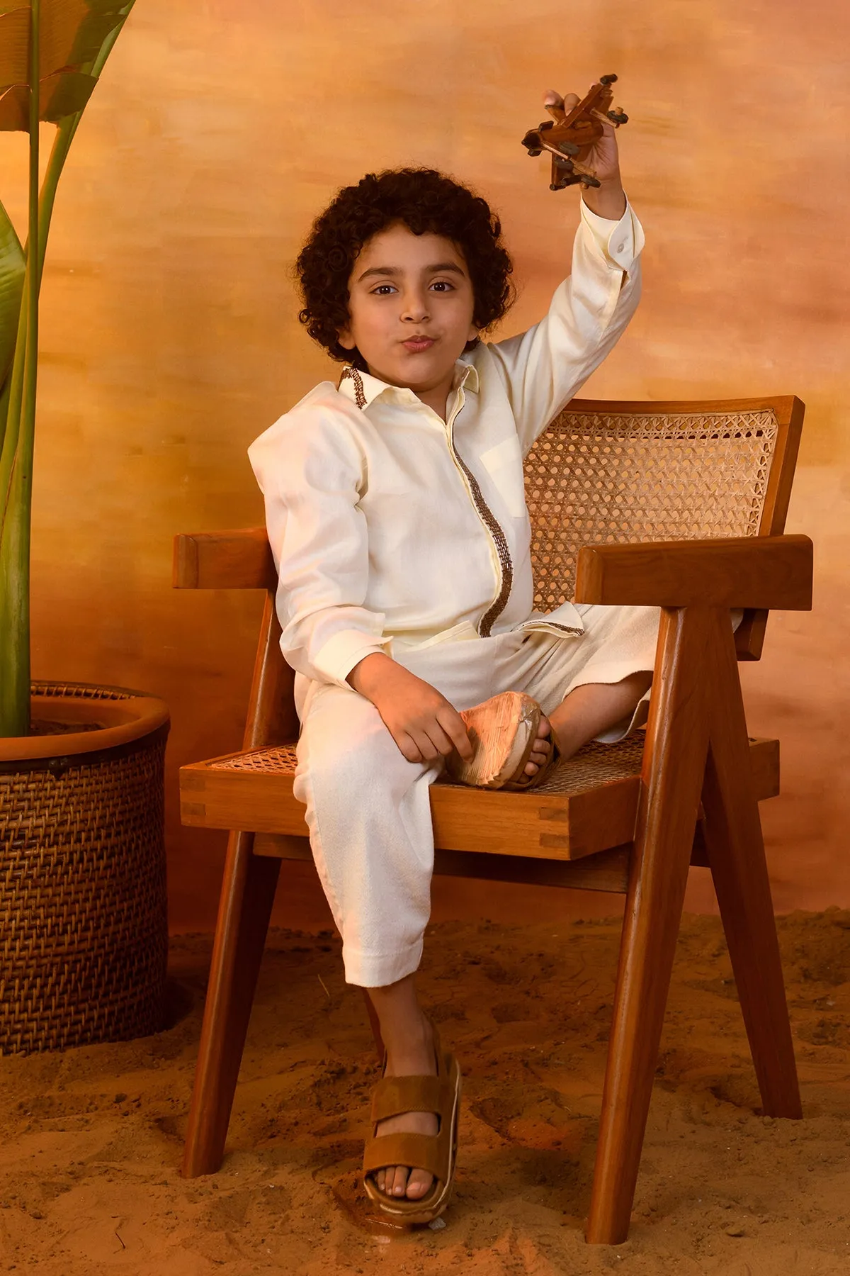 Bumblebee- Embroidered Cotton Satin Shirt For Boys