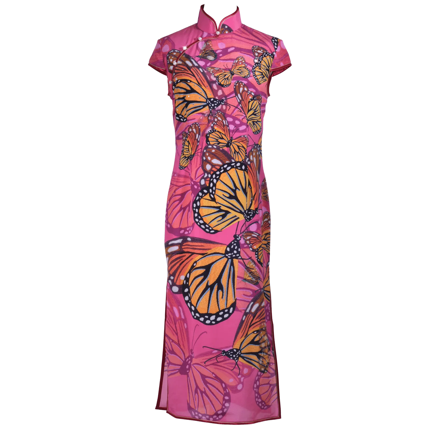 【BUTTERFLY】100% Silk Crystal Cheongsam (Cap Sleeve)