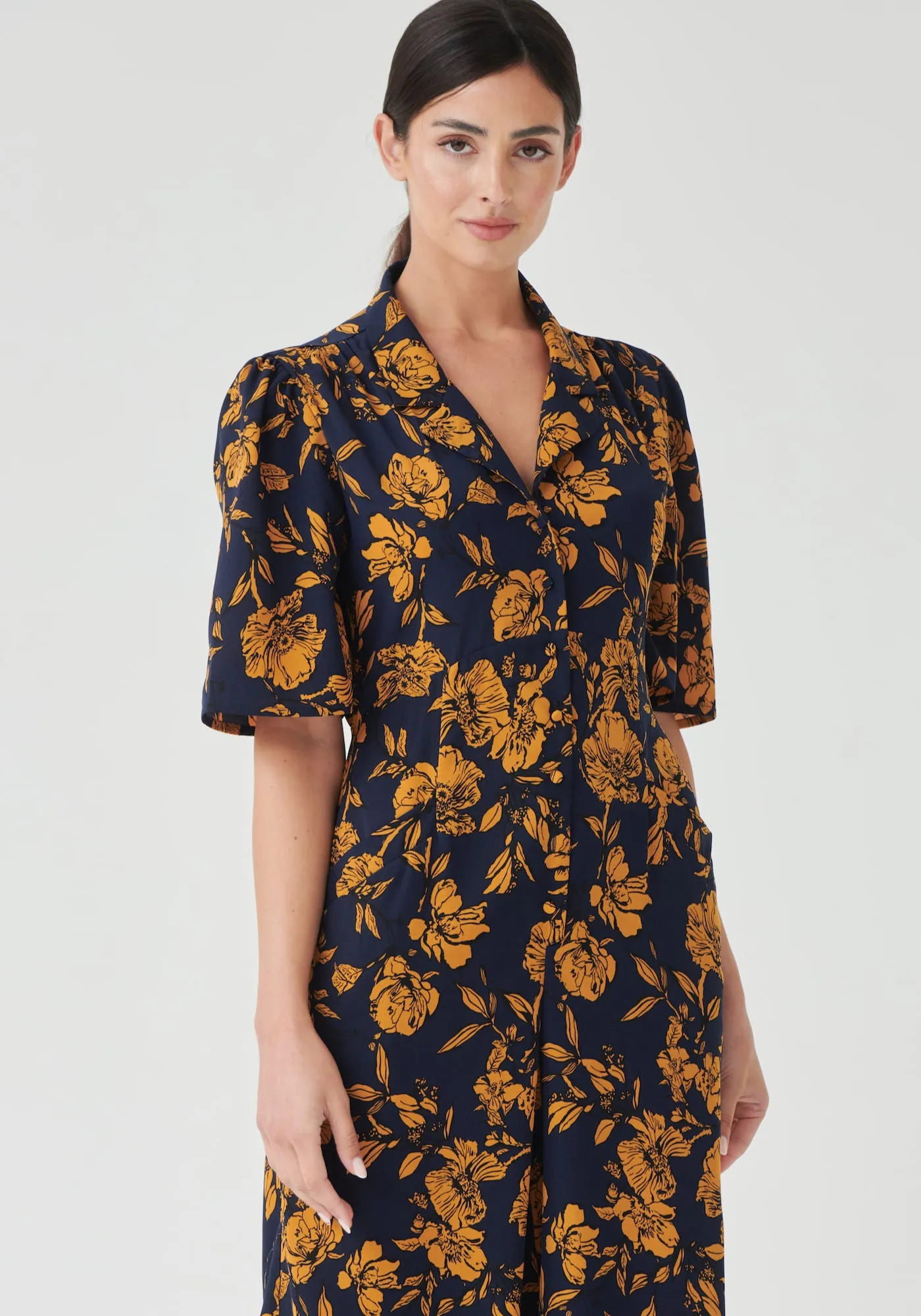 Button Down Jumpsuit in Navy Floral