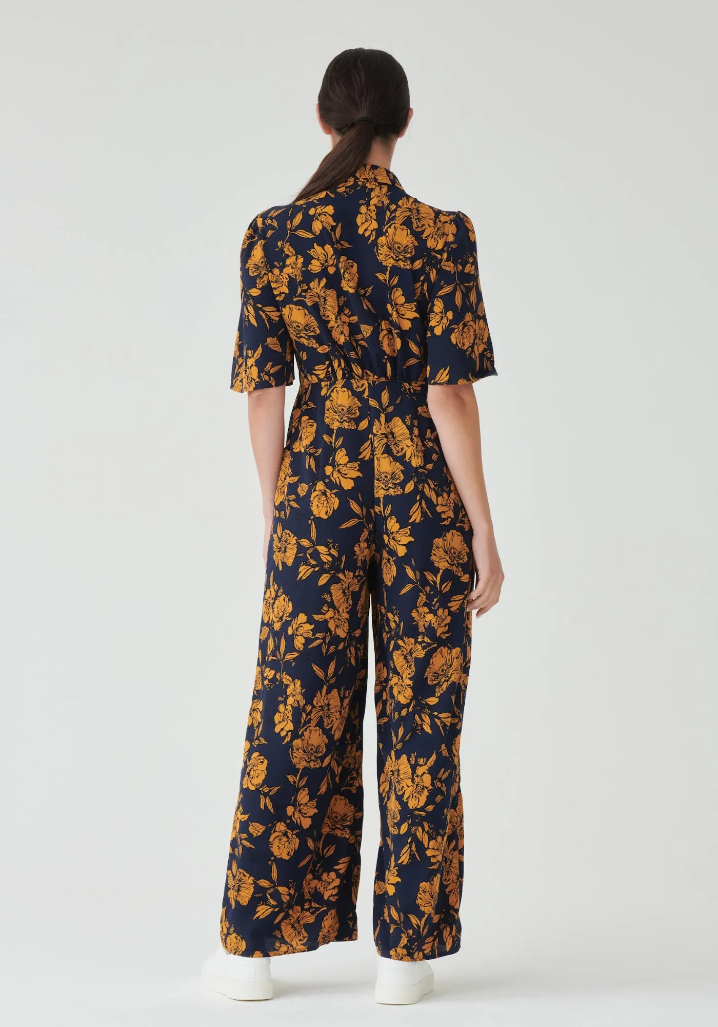 Button Down Jumpsuit in Navy Floral