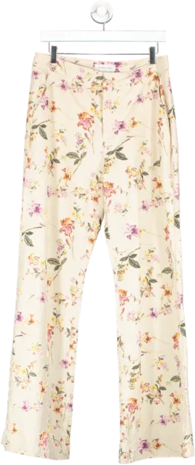 By Malina Cream Devi Pants In Soft Linen Floral UK M