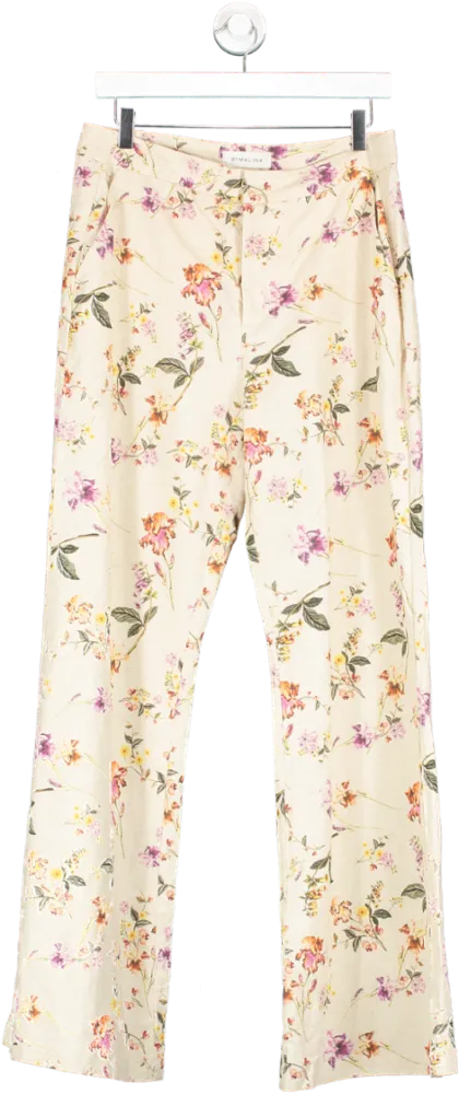 By Malina Cream Devi Pants In Soft Linen Floral UK M