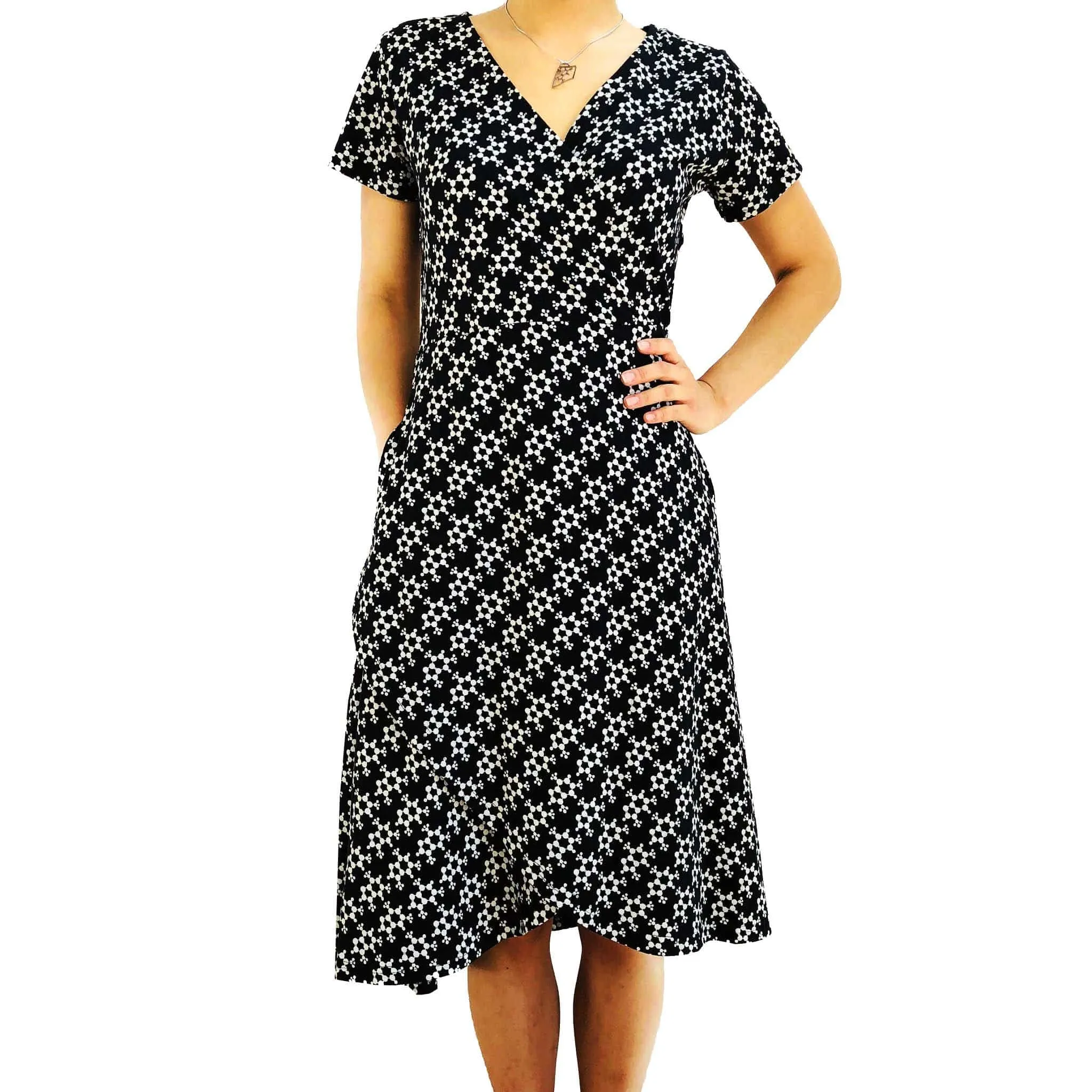 Caffeine Molecule Faux Wrap Dress