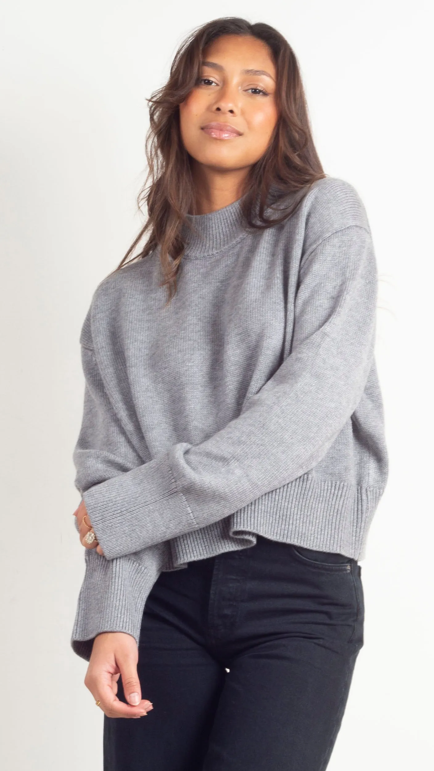 Charlotte Mock Neck Knit Sweater - Grey