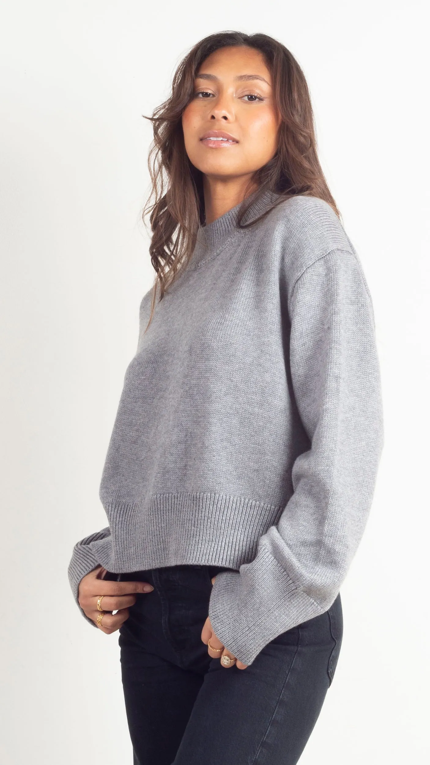 Charlotte Mock Neck Knit Sweater - Grey