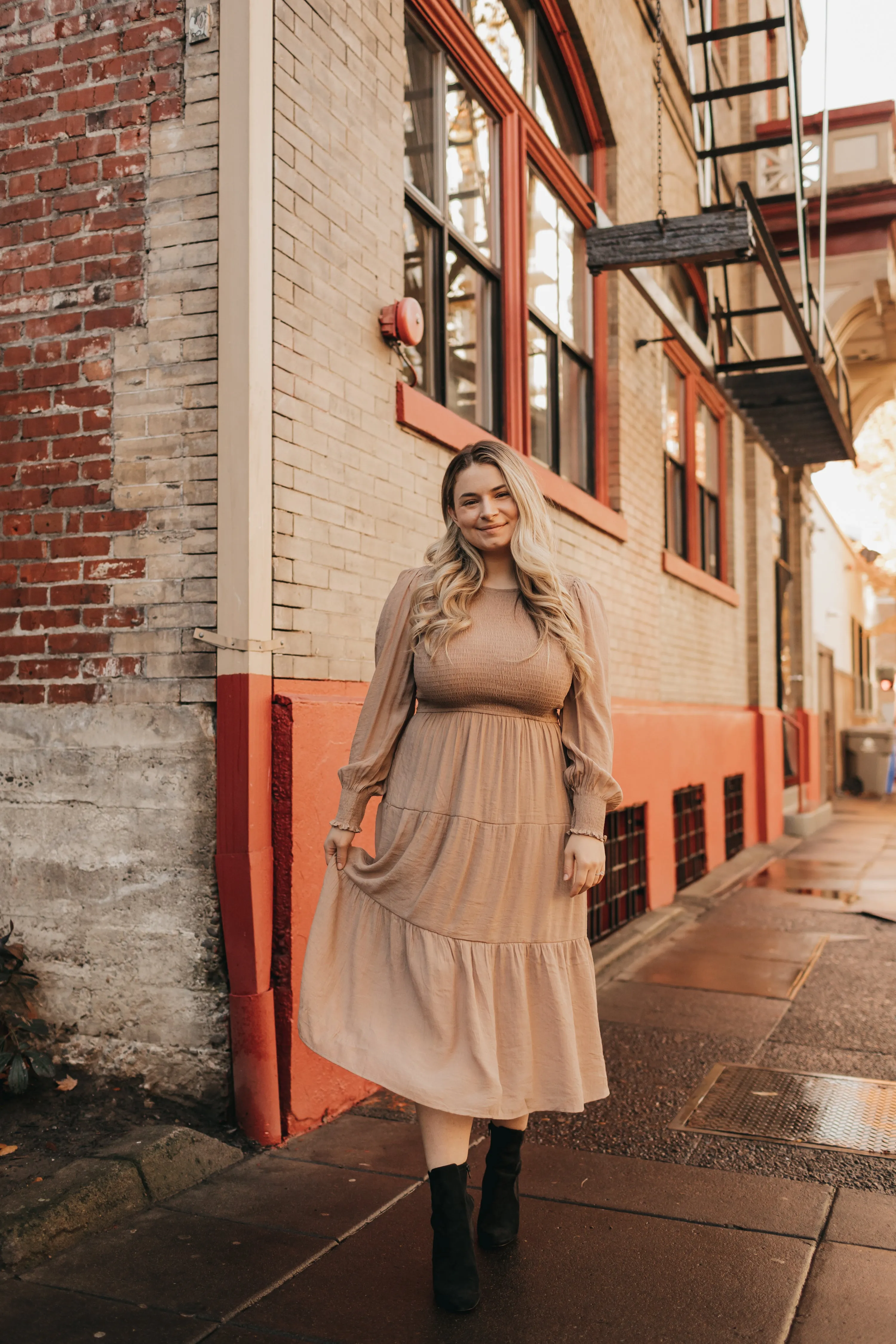 Charlotte Smocked Dress in Mocha PLUS SIZE