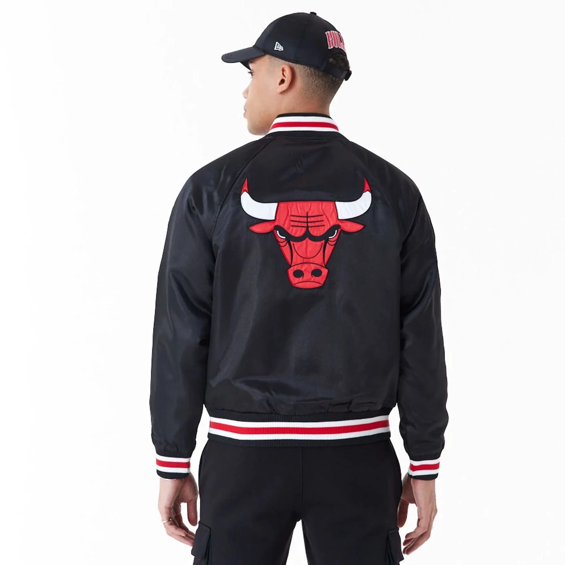 Chicago Bulls NBA Applique Satin Black Bomber Jacket