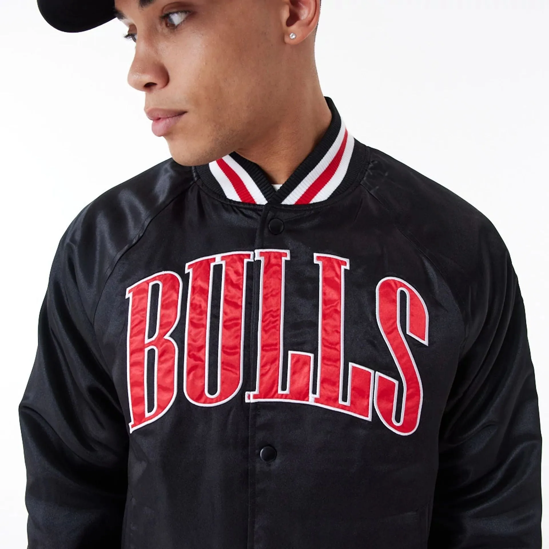 Chicago Bulls NBA Applique Satin Black Bomber Jacket