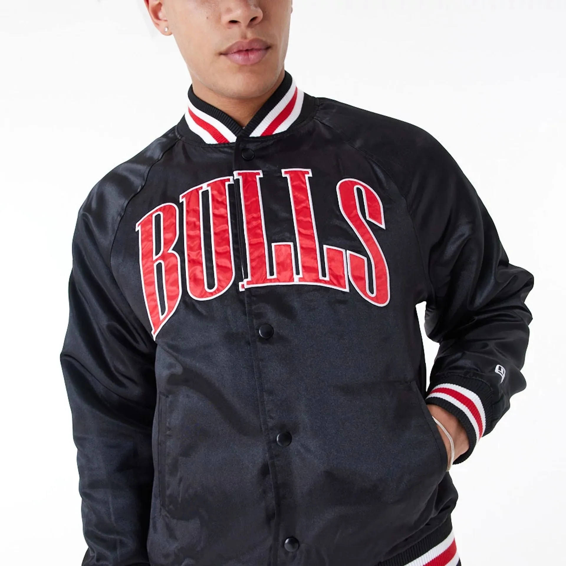 Chicago Bulls NBA Applique Satin Black Bomber Jacket