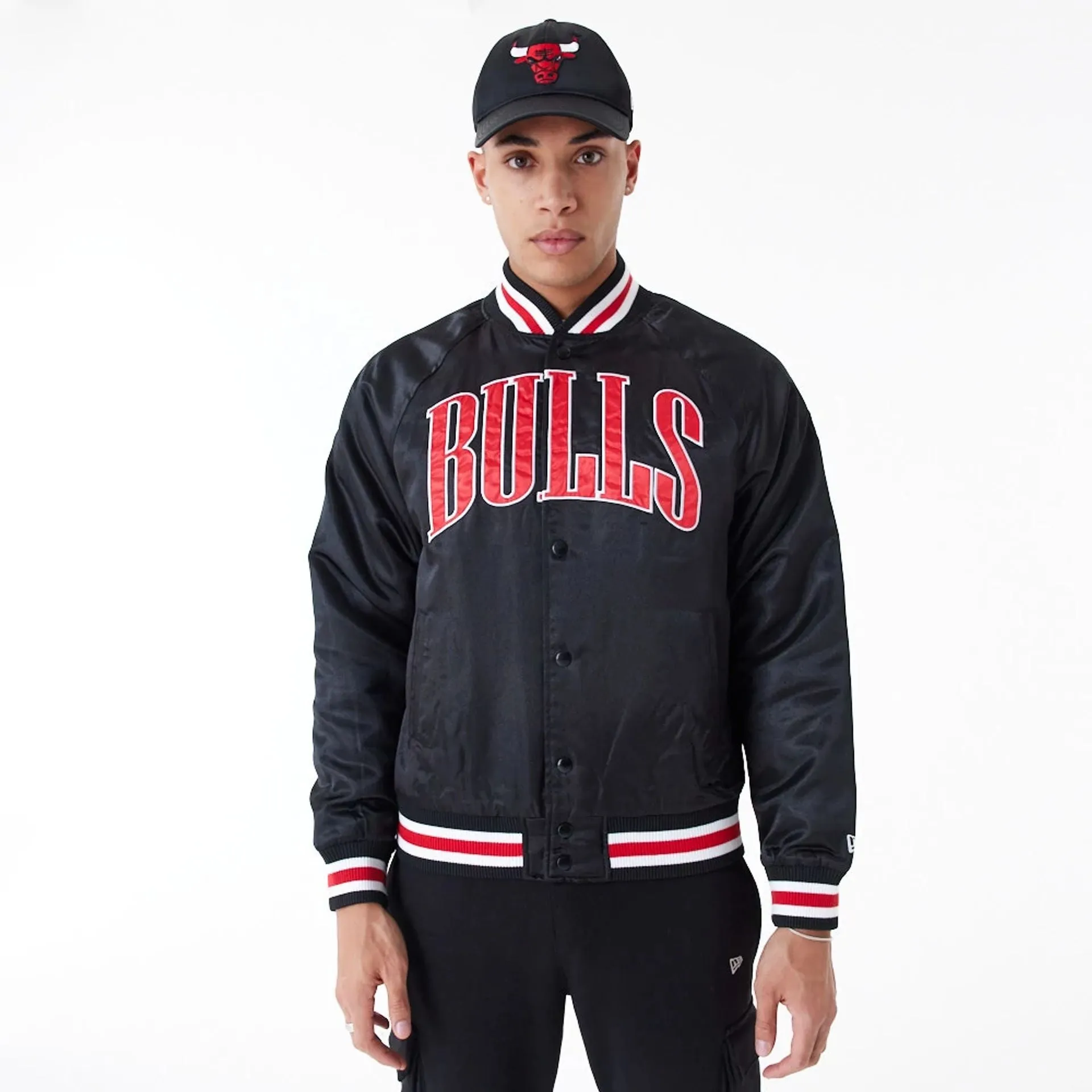 Chicago Bulls NBA Applique Satin Black Bomber Jacket