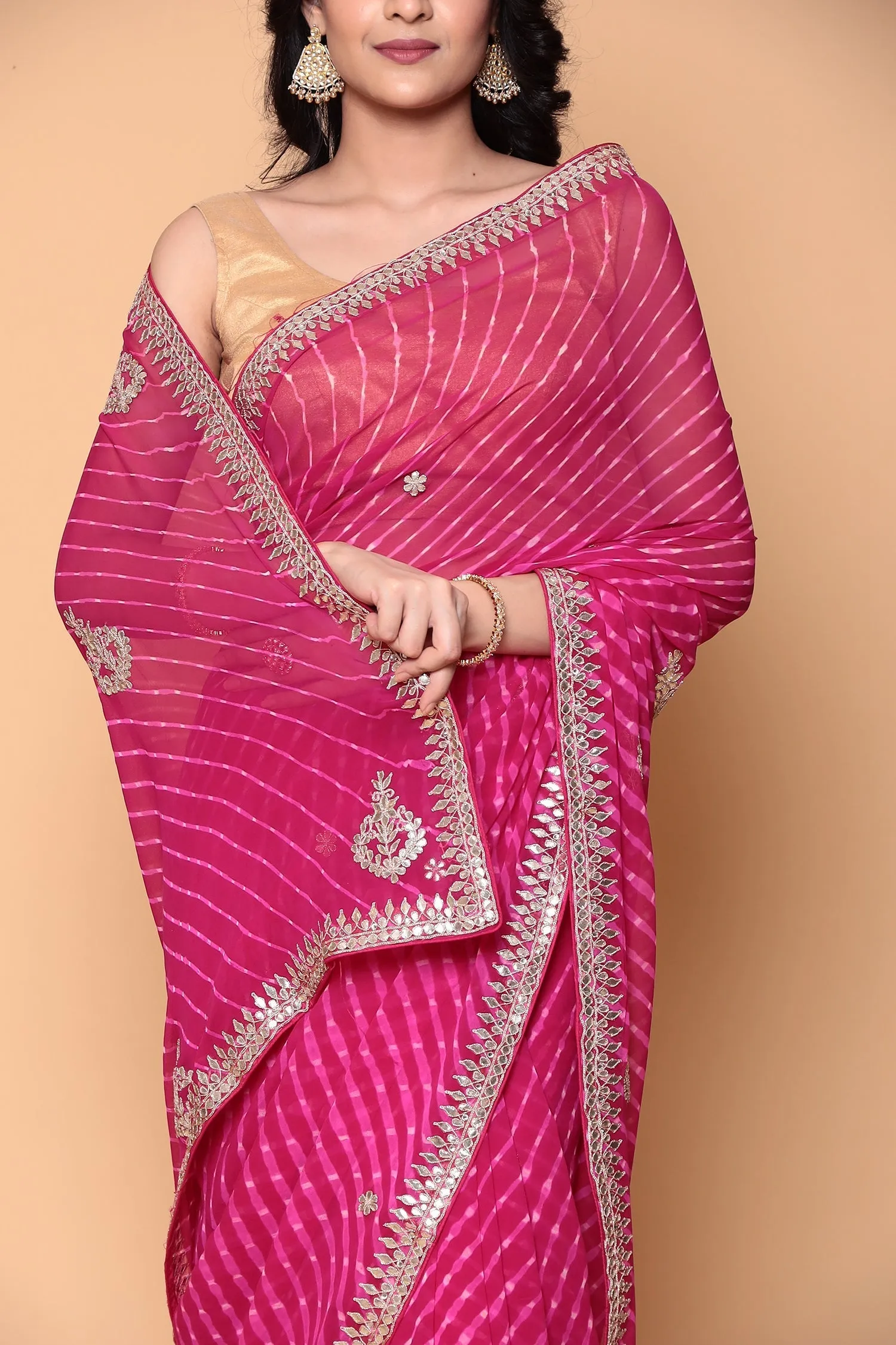 Chiffon Saree with Gota Patti, Mothra work.