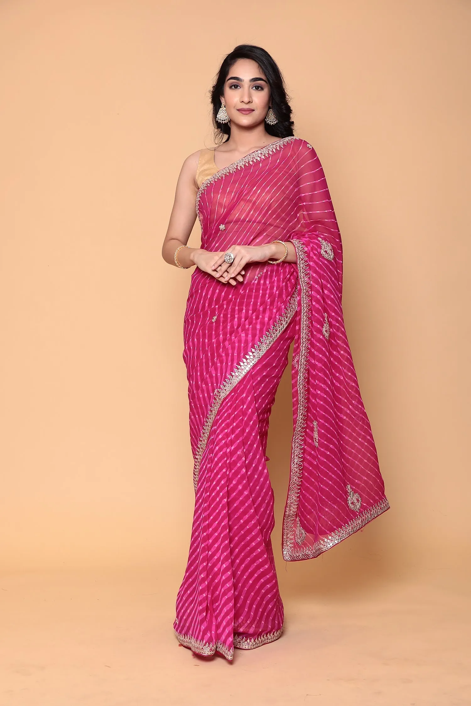 Chiffon Saree with Gota Patti, Mothra work.