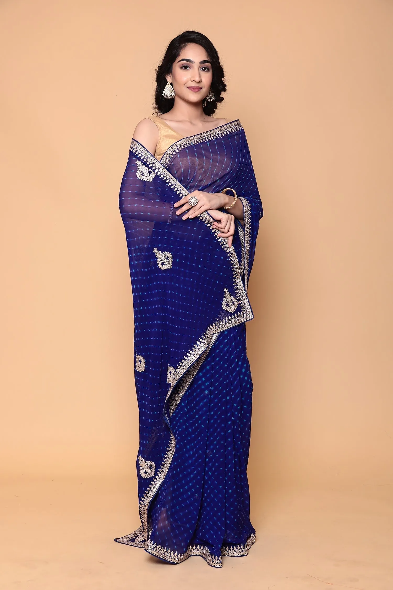 Chiffon Saree with Gota Patti, Mothra work.