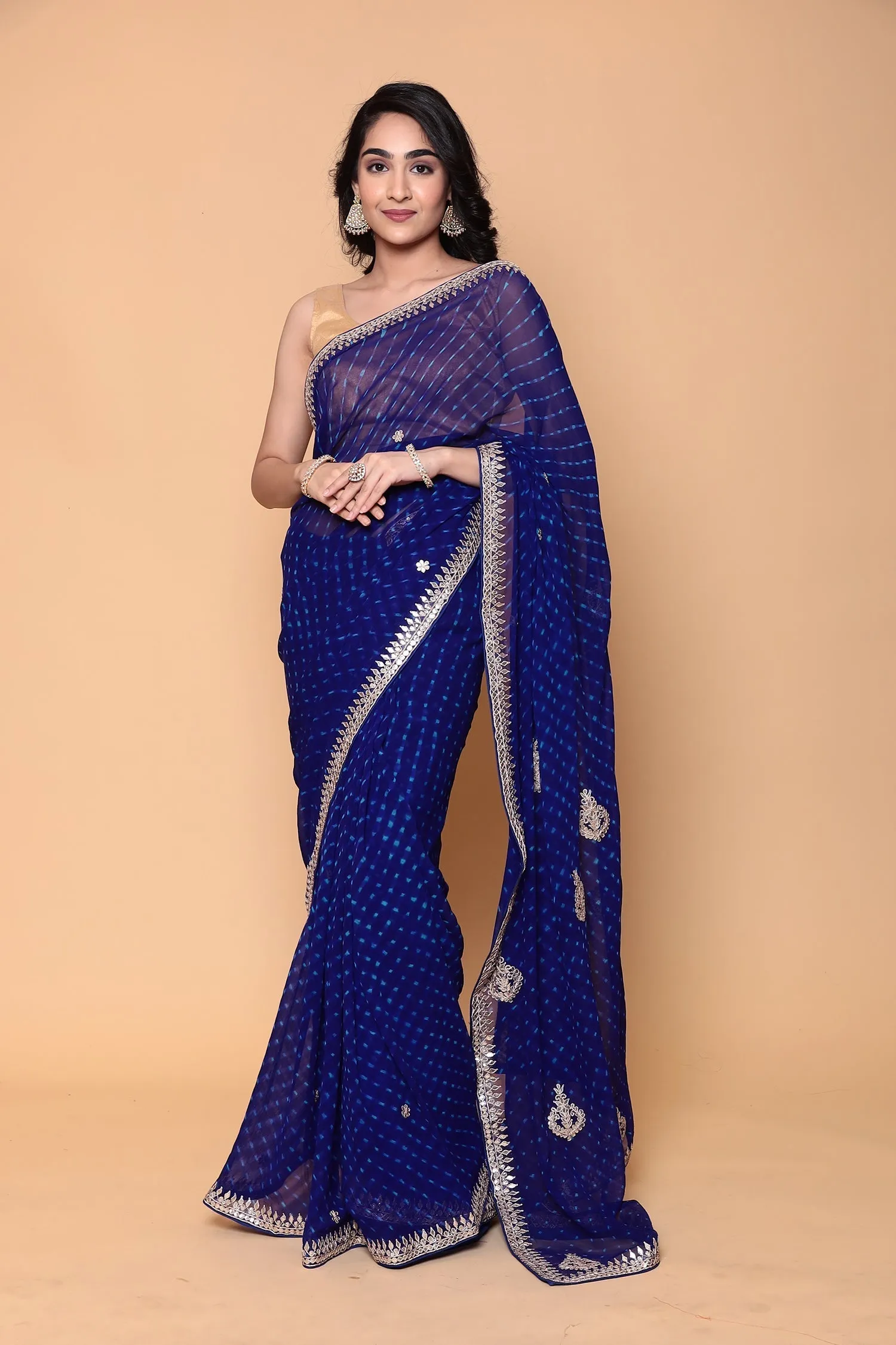 Chiffon Saree with Gota Patti, Mothra work.