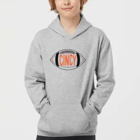 Cincy Football Hoodie on Athletic Grey-YOUTH