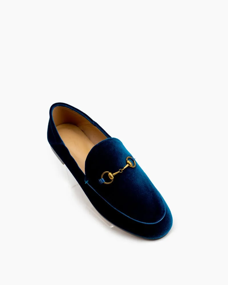 Classic Metal Buckle Velvet Loafers