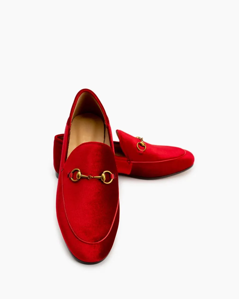 Classic Metal Buckle Velvet Loafers