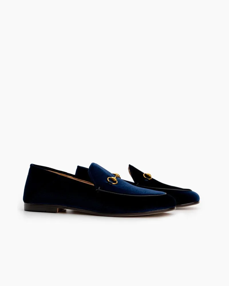 Classic Metal Buckle Velvet Loafers