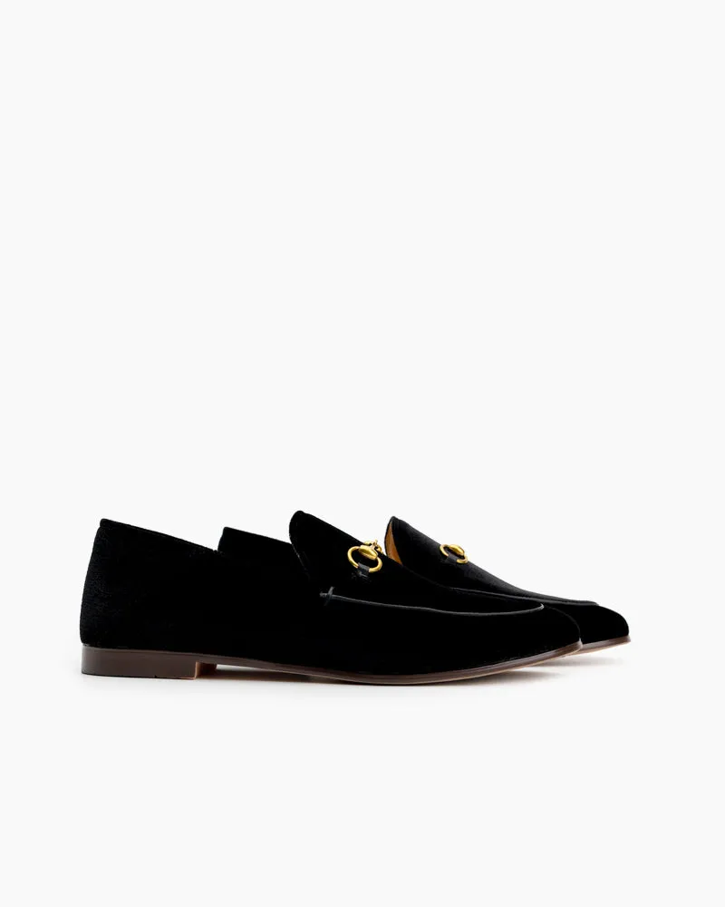 Classic Metal Buckle Velvet Loafers