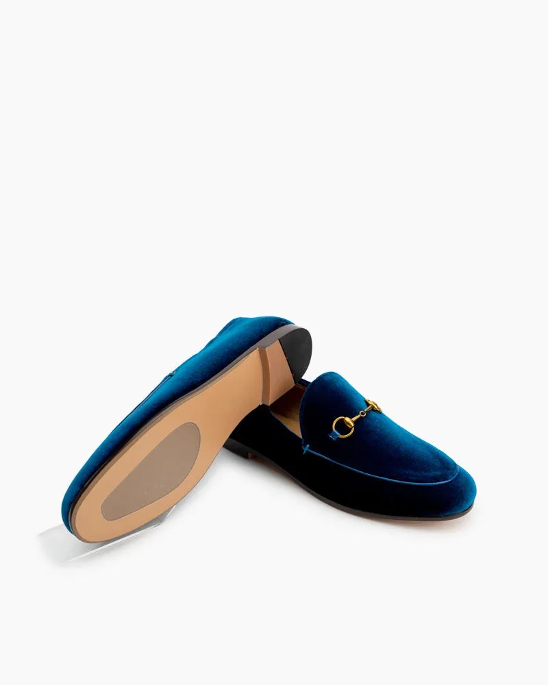 Classic Metal Buckle Velvet Loafers