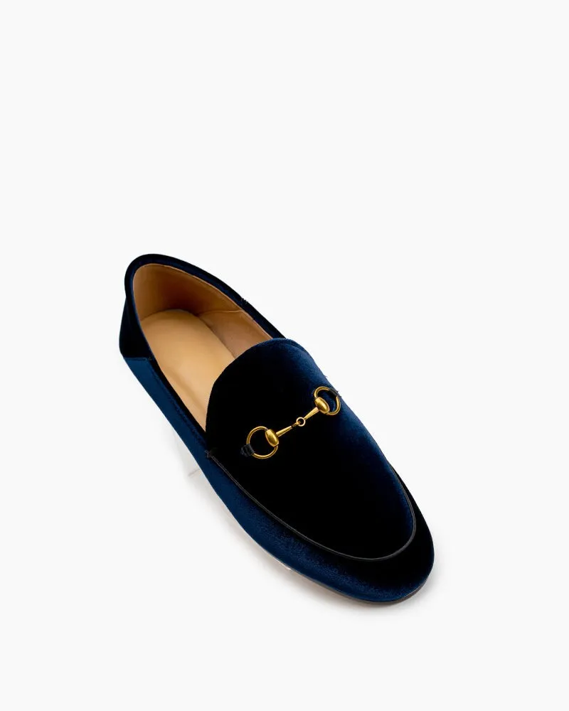 Classic Metal Buckle Velvet Loafers