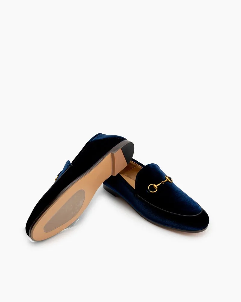 Classic Metal Buckle Velvet Loafers