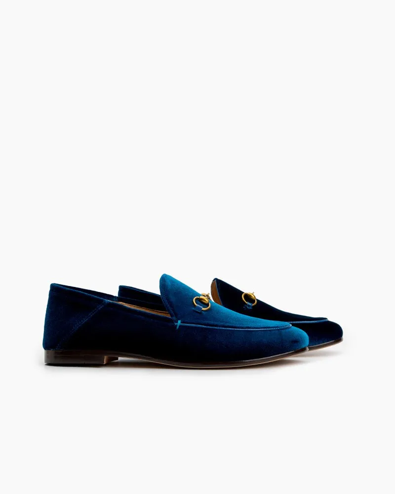 Classic Metal Buckle Velvet Loafers