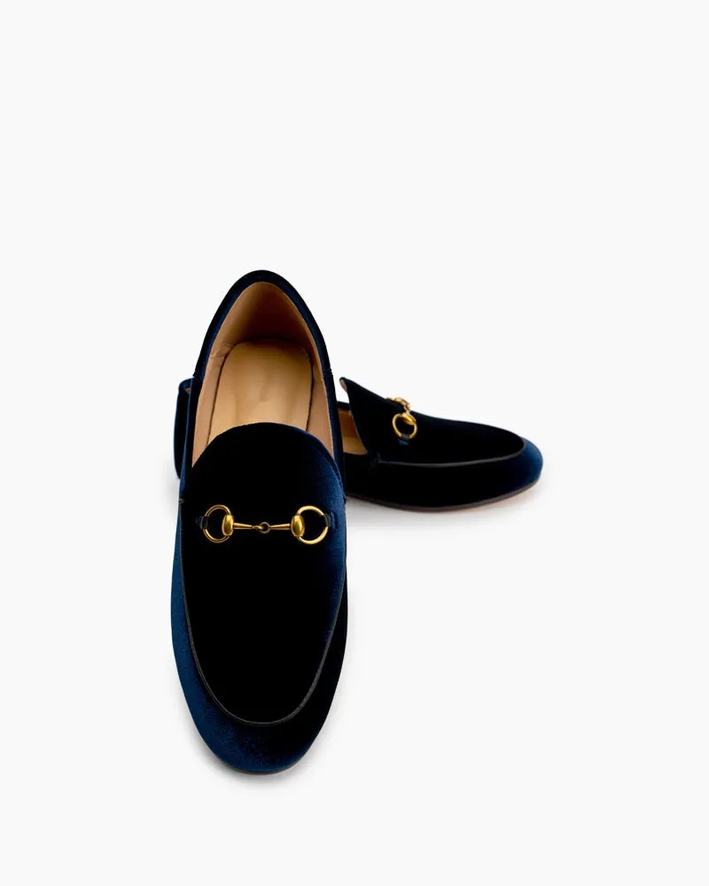 Classic Metal Buckle Velvet Loafers