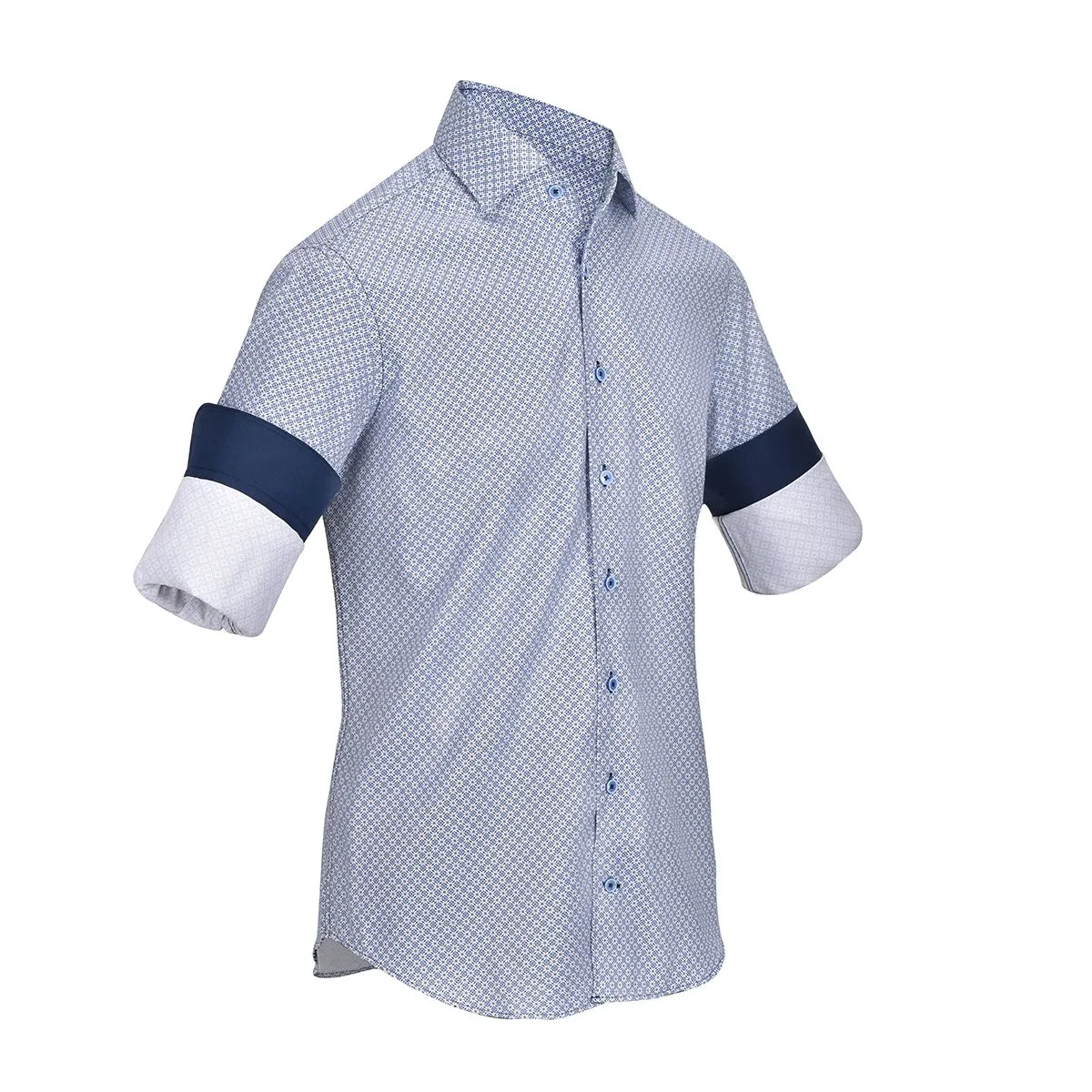 CMW550R - Cuadra blue casual fashion medallion abstract shirt for men