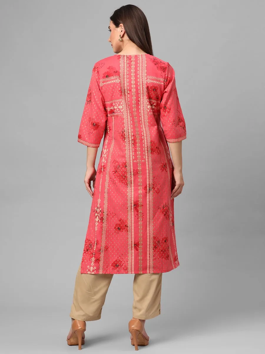 Coral Floral Printed Kurta