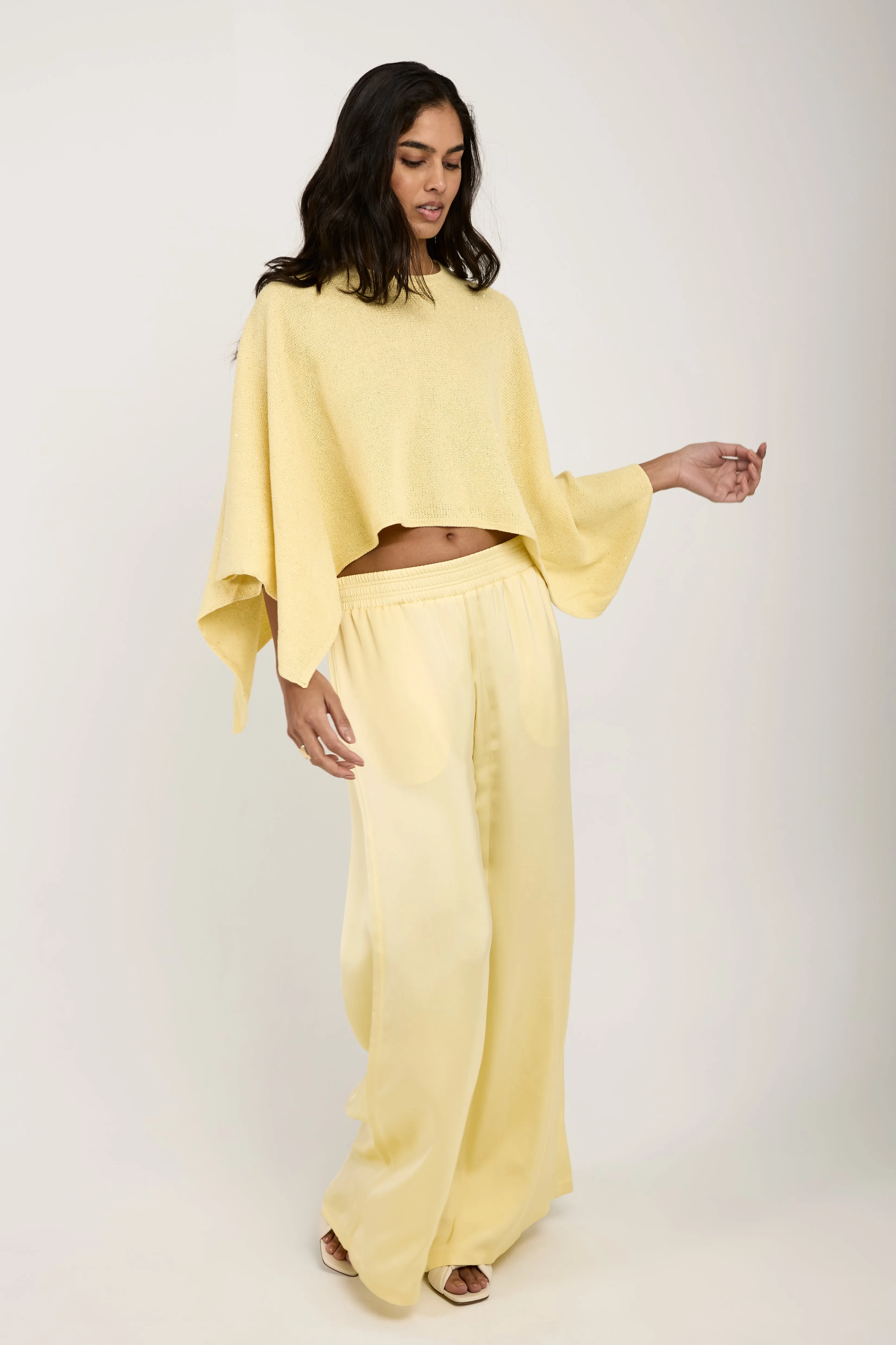 Cotton Linen Cape Sweater with Sequins in Yellow