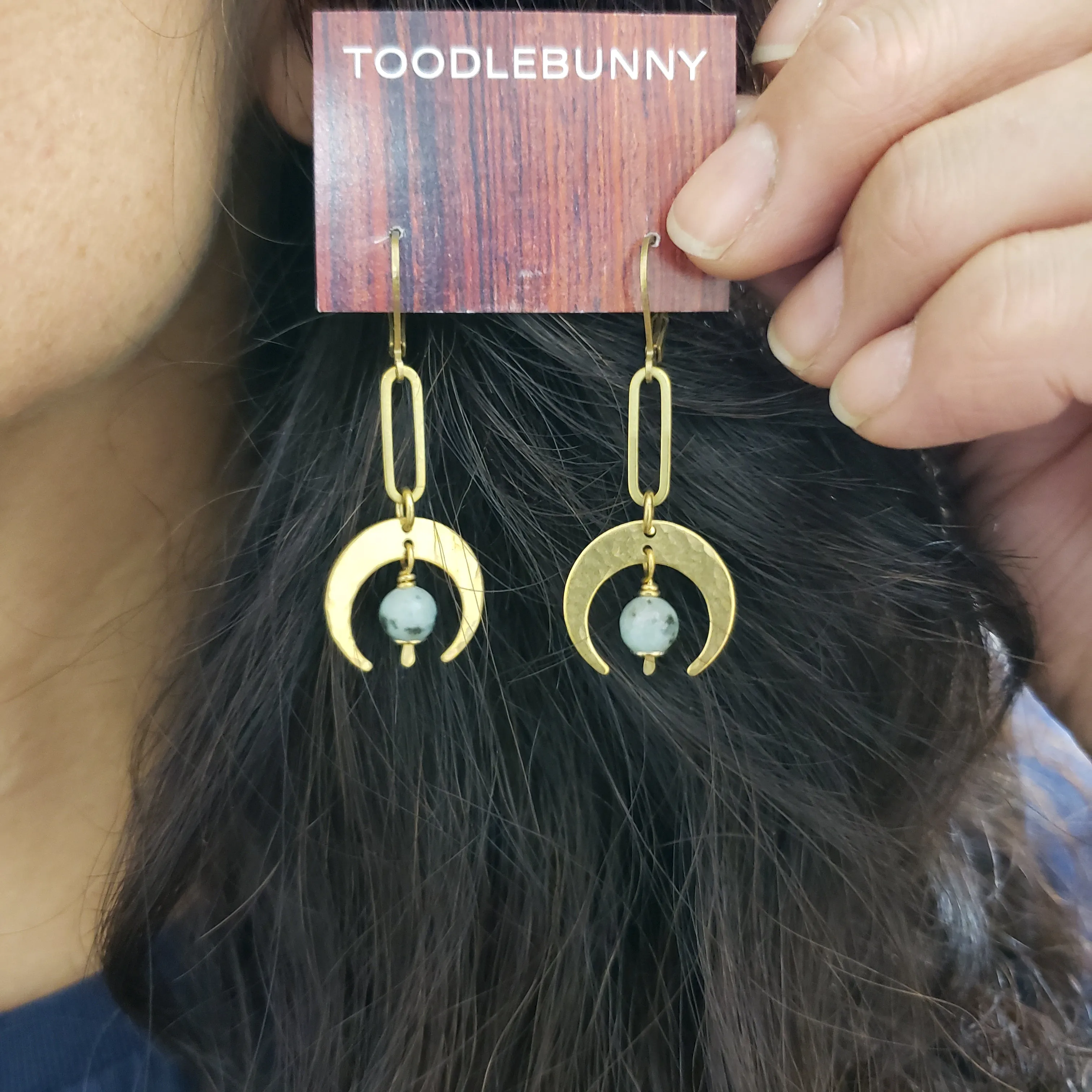 Crescent Moon Link Drop Earrings