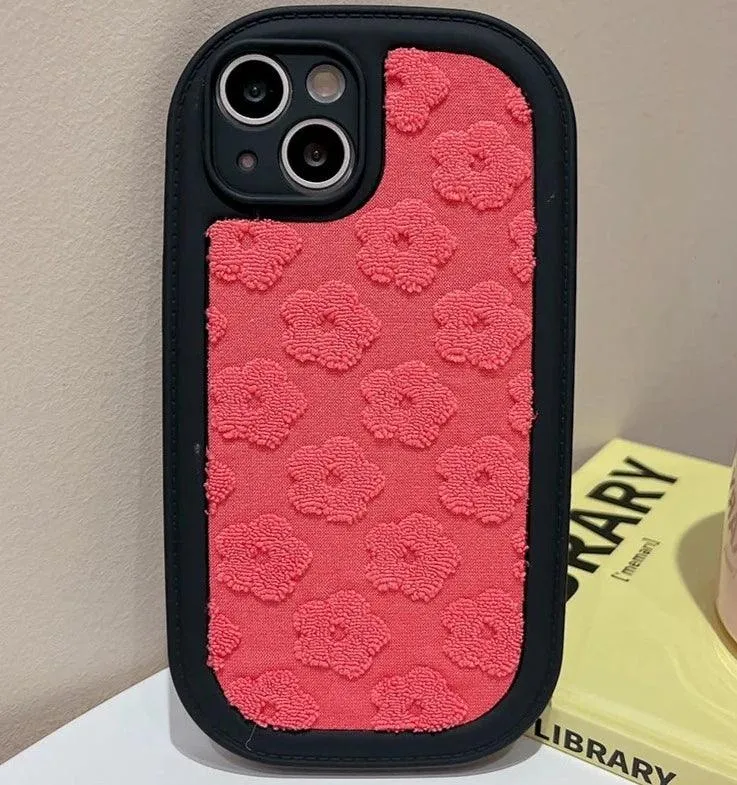 Cute Floral Embroidery Phone Case for iPhone 11, 12, 13, 14, 15, Pro Max, and Plus Models