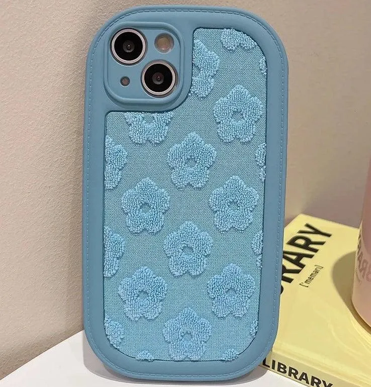 Cute Floral Embroidery Phone Case for iPhone 11, 12, 13, 14, 15, Pro Max, and Plus Models