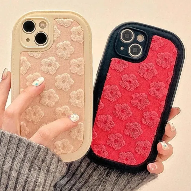 Cute Floral Embroidery Phone Case for iPhone 11, 12, 13, 14, 15, Pro Max, and Plus Models