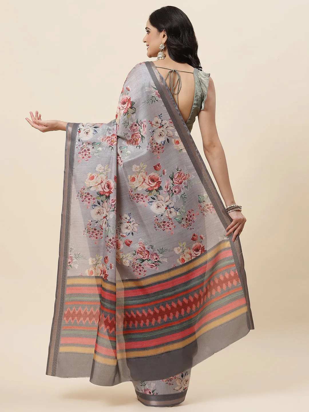 Digital Floral Printed Art Handloom Saree