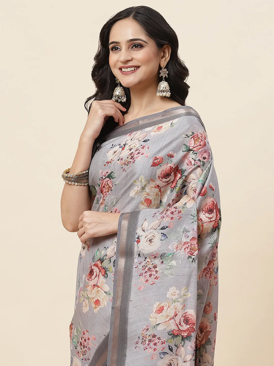 Digital Floral Printed Art Handloom Saree